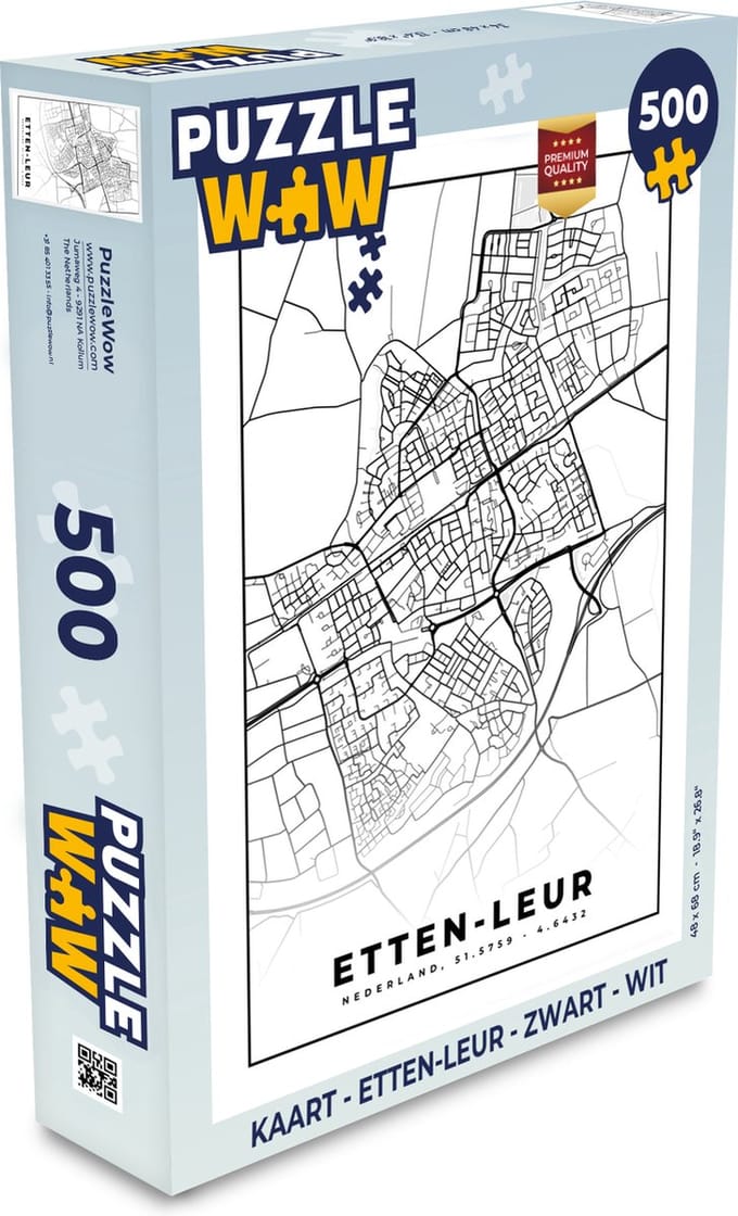 Puzzel Kaart - Etten-Leur - Zwart - Wit - Legpuzzel - Puzzel 500 stukjes