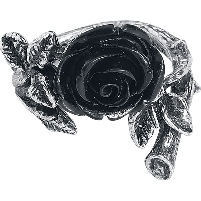 Alchemy Gothic - Gothic Ring - Wild Black Rose Ring - voor Vrouwen - zilverkleurig
