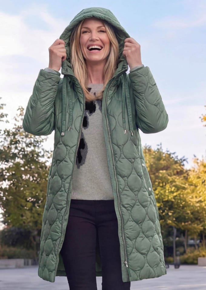 Gewatteerde mantel - grijsgroen - Gr. 46 van Goldner Fashion