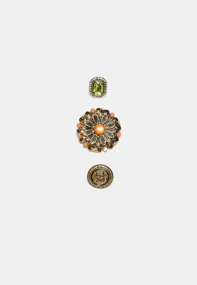 Stradivarius Set van 3 gegraveerde broches  Goud OS