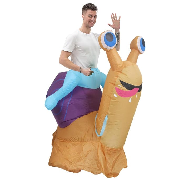 Grappig Rijdende Slak Opblaasbaar Kostuum, Volwassenen One size, 150-190cm paars