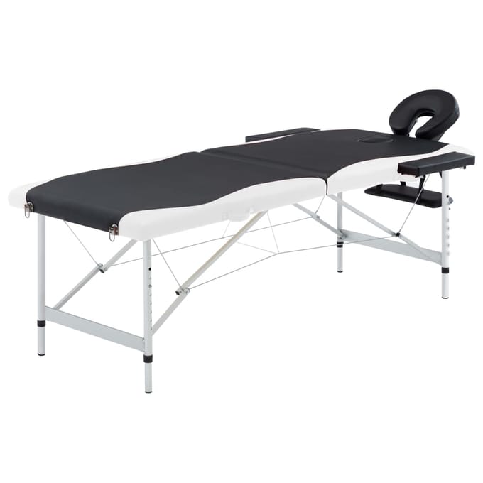 vidaXL - Massagetafel - inklapbaar - 2 - zones - aluminium - zwart - en - wit