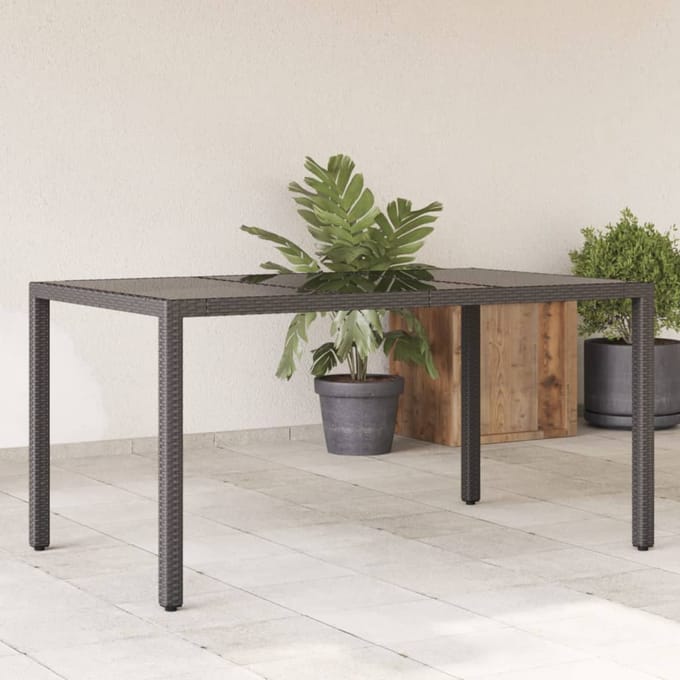 vidaXL - Tuintafel - met - glazen - blad - 150x90x75 - cm - poly - rattan - zwart