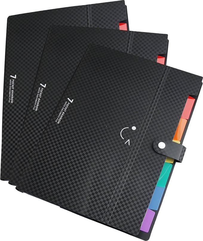 Somstyle Documentenmap A4 Formaat - 3 Stuks - Sorteermap met 7 Vakken - Projectmap - Bureau Accessoires - Zwart