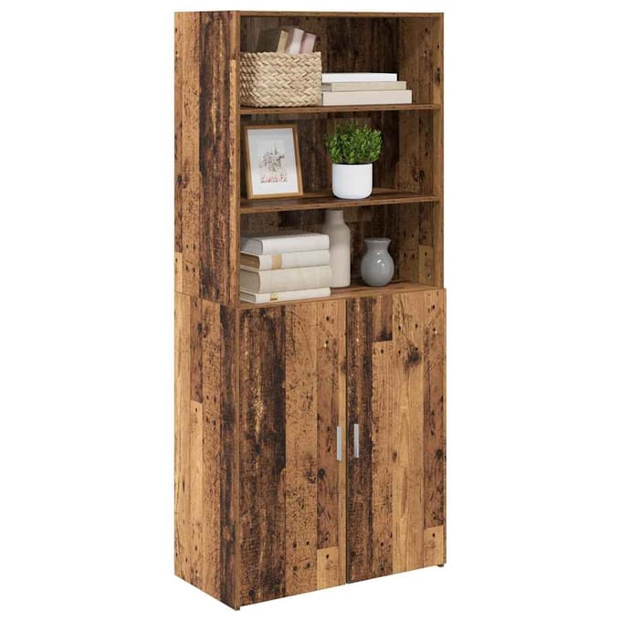 vidaXL - Highboard - Oud - Hout - 80 - x - 42,5 - x - 185 - cm - Bewerkt - hout