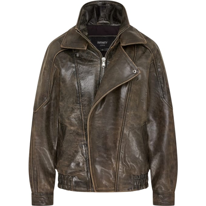 Heren Bruine Cow Leather Biker Blouson Jas - Bomber