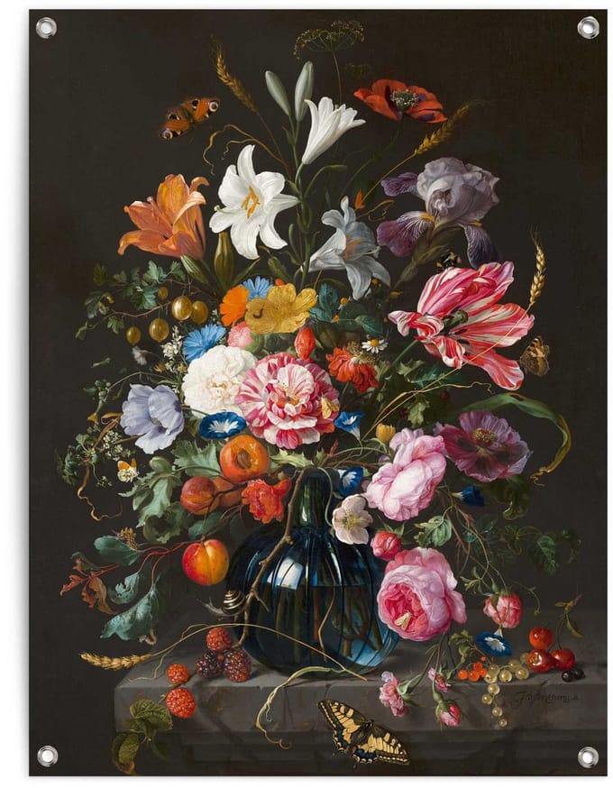 Tuinposter De Heem - Vaas met bloemen - 80 x 60 - Canvas - REINDERS