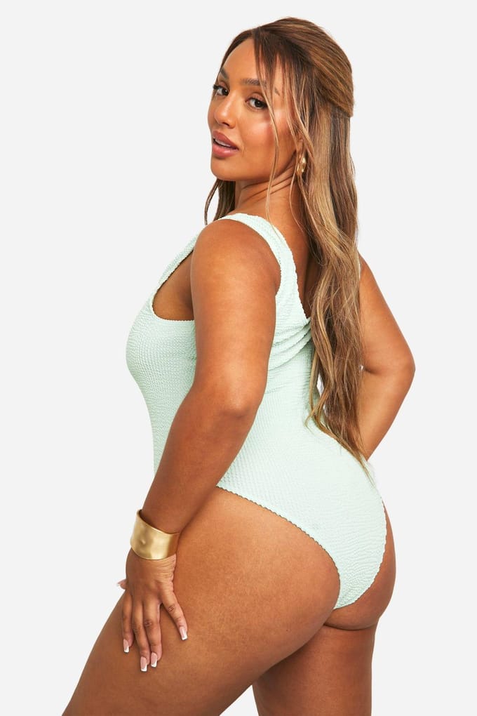 boohoo Dames Plus Crinkle Tummy Control Badpak | Mint | Maat: 28