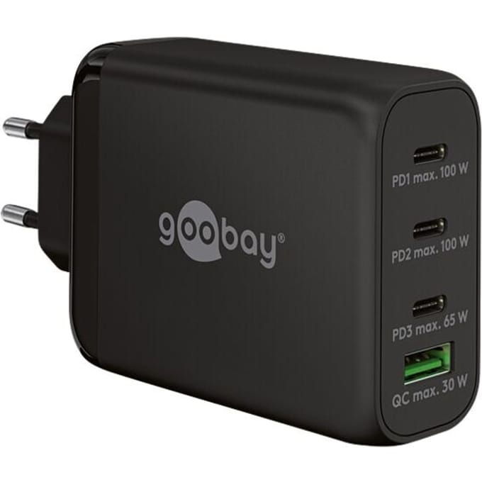 Goobay GaN-snellader 100 W - 3x USB-C PD en 1x USB-A Quick Charge - Zwart