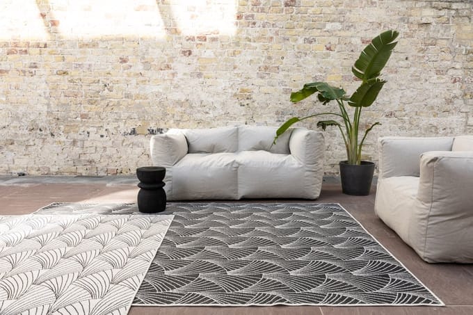 Buitenkleed Deco zwart/wit dubbelzijdig - 160 x 230 cm - (M)