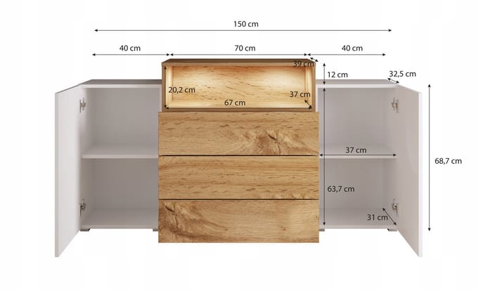 Moderne dressoir 150 cm volledig mat – Eik Wotan