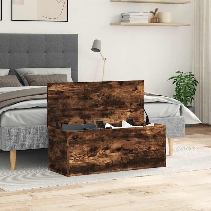 vidaXL - Opbergbox - 90x35x35 - cm - bewerkt - hout - gerookt - eikenkleurig