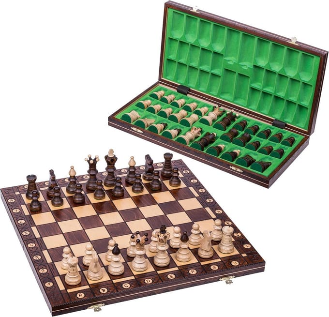 Houten Schaakspel 53x53 cm - Inklapbaar Bord en Figuren met Vilt