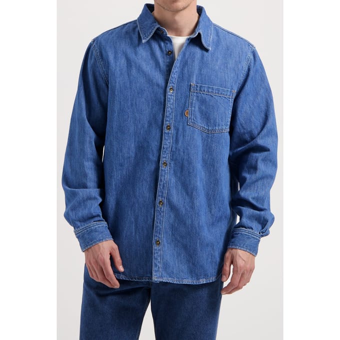Mud Jeans Chris Denim Shirt Medium Stone Größe: S | Casual hemden Outlet | Herren | Blau