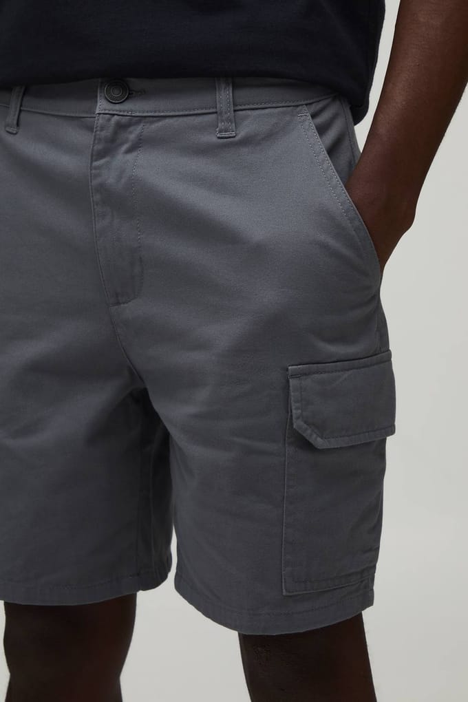 Essentiële Slim Fit Chino Shorts Met Vaste Tailleband | Grey | Size 32