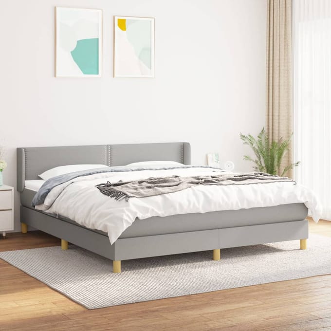vidaXL - Boxspring - met - matras - stof - lichtgrijs - 180x200 - cm
