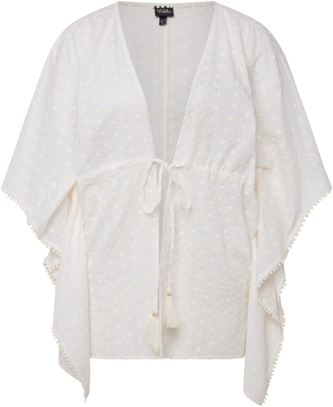 Ulla Popken - Dames - kimonoblouse opengewerkt kant oversized 3/4-mouwen - Sneeuwwit - Maat 2+