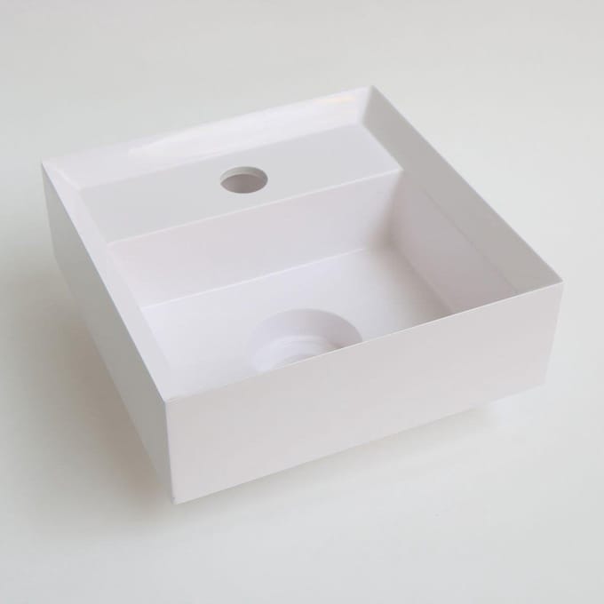 INK® Vice polystone fontein vierkant met kraangat en wastafelplug 27 x 9 x 27 cm, glans wit