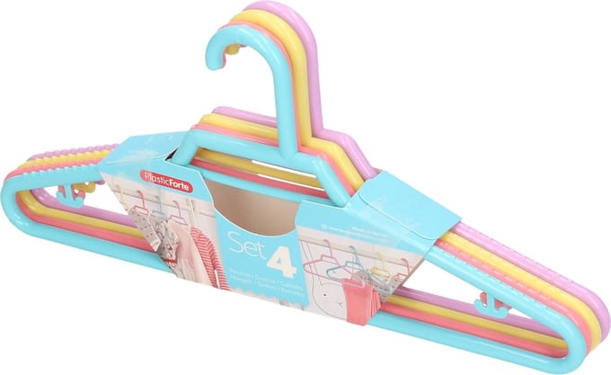 PlasticForte - 4x - Kinder kledinghangers - pastel - 27 cm - kunststof
