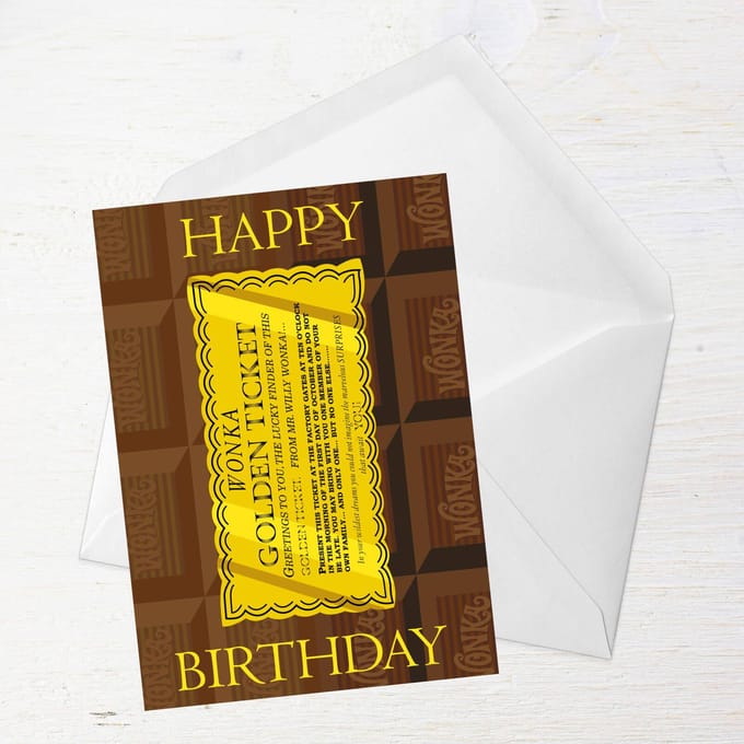 Willy Wonka Golden Ticket Birthday Greetings Card - Standard Card