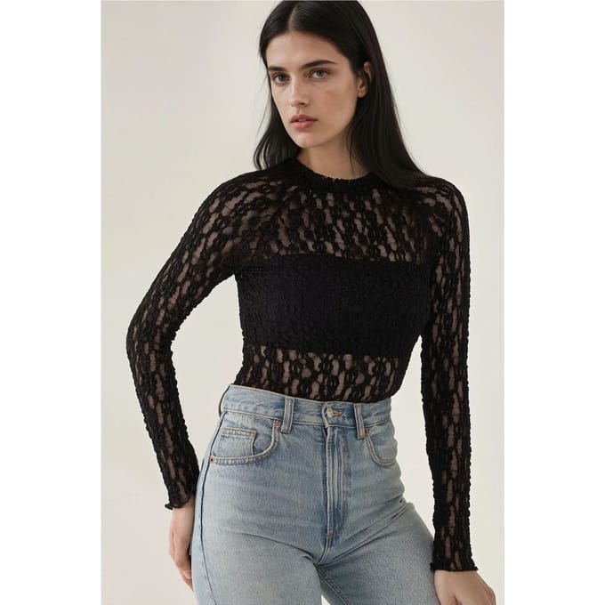 Kant Guipure Slim Fit Crew Neck Blouse