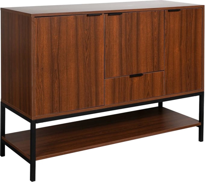 sweeek - Dressoir 3 deuren 1 la en 1 plank houtdecor en metaal 110cm - walnut