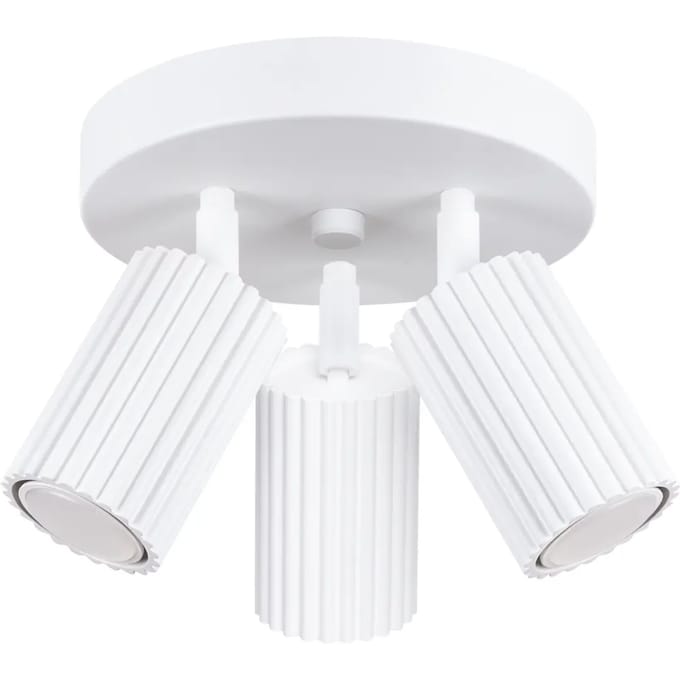 Plafondlamp KARBON 3P met 3 geribbelde spots op ronde basis - Sollux Lighting - IP20 - Wit aluminium behuizing - 19.5 x 19.5 x 18 cm - 3 x GU10 LED, exclusief lichtbron - 3 x 10 W - Minimalistische plafondlamp voor woonkamer, slaapkamer en keuken