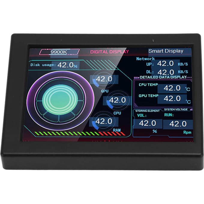 Computertemperatuurmonitor 3,5 inch IPS Type C Traploos dimmen Roterende Thema-editor PC CPU-gegevens zwart