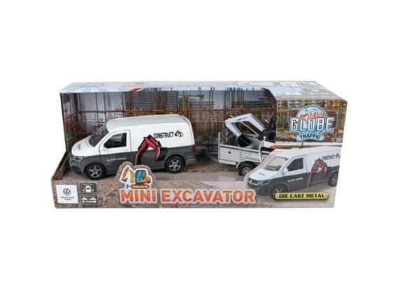 Kids Globe Volkswagen Transporter met minigraver Die-Cast pull back Voertuigen