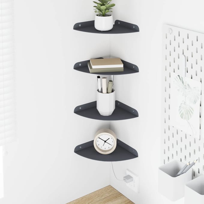 vidaXL - Hoek - Plank - 4 - st - Antraciet - 18 - x - 18 - x - 2 - cm