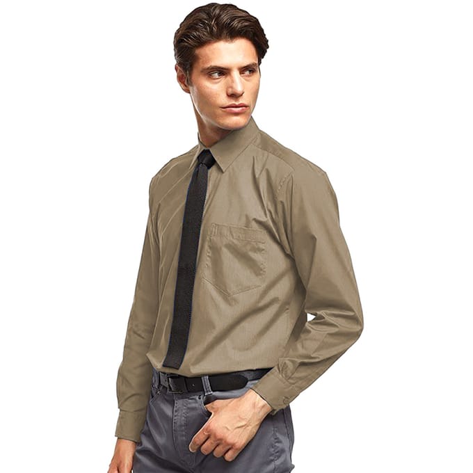 Premier Heren Premier Poplin Formeel Overhemd Met Lange Mouwen (Khaki)