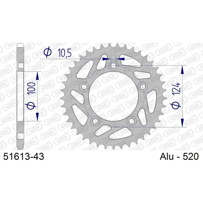 Aluminium tandwiel achter Afam 520 43 dents