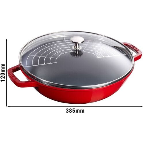 STAUB SPECIALITIES - Wok met glazen deksel - Ø 300mm - Gietijzer - Kersenrood