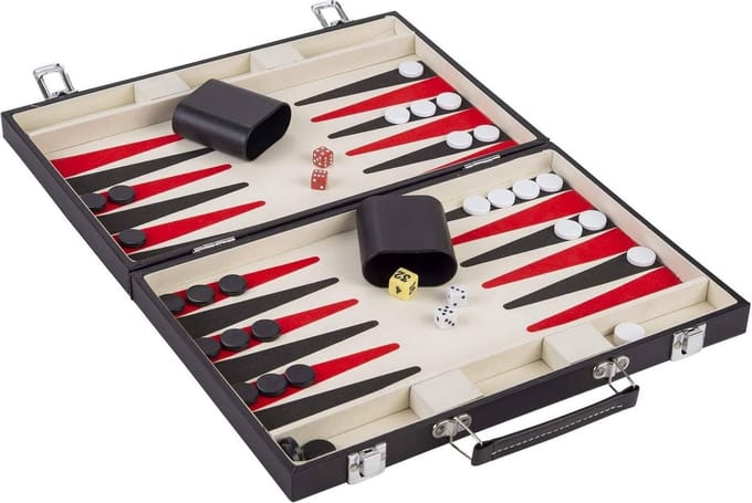 Backgammon Set - Backgammon Koffer - Leer - Zwart & Rood - Reiseditie