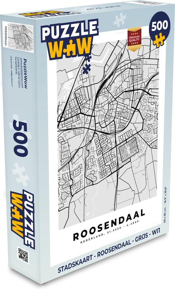 Puzzel Stadskaart - Roosendaal - Grijs - Wit - Legpuzzel - Puzzel 500 stukjes - Plattegrond