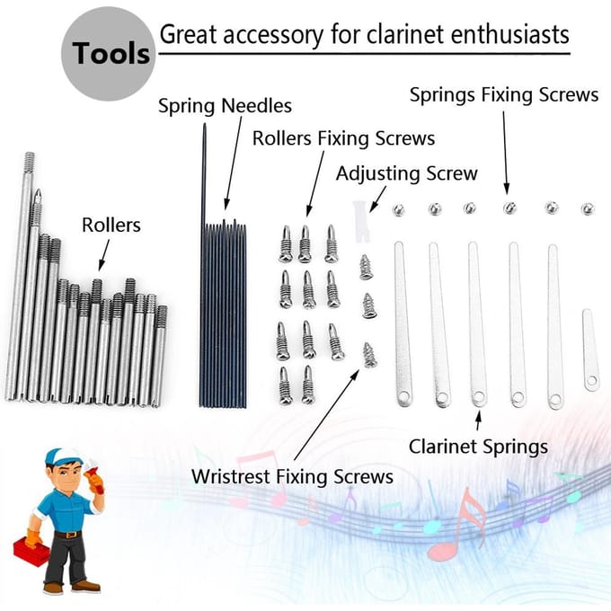 Klarinet Onderhoudsgereedschap Instrument Reparatie Onderdelen Vervangingskit Set gray