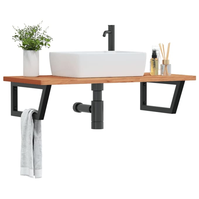 vidaXL - Badkamer - wandschap - staal - en - massief - beukenhout