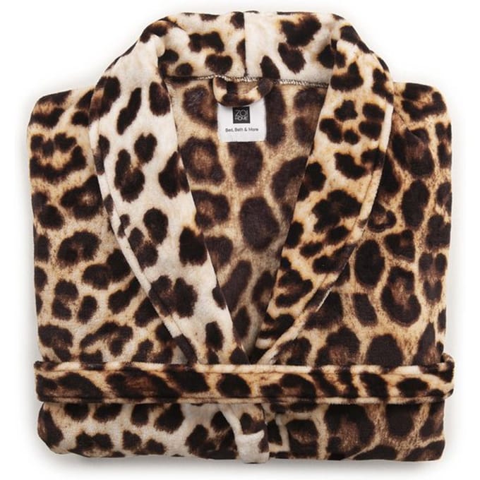 ZoHome Leopard Badjas Lang - Fleece - Maat M - Brown