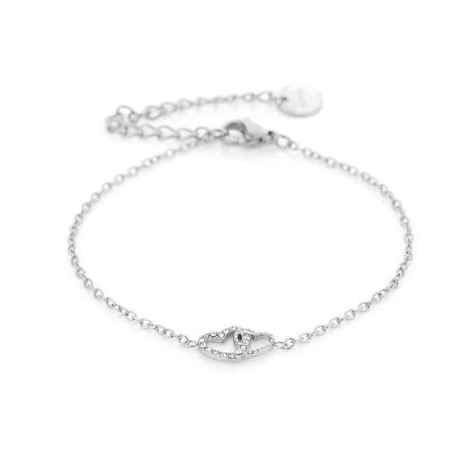 Bijoutheek Armband (Sieraad) 2 Hartjes Witte Stenen Zilver