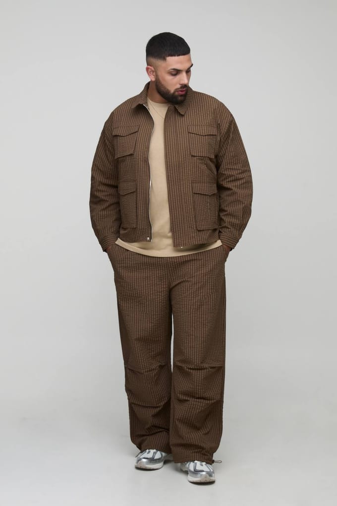 Plus Oversized Geruite Ripstop Cargo Shacket | Mocha | Size 2XL