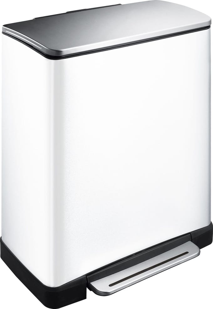 EKO - E-Cube recycling pedaalemmer 28+18 liter - Stainless steel Plastic - wit, mat RVS - Prullenbak