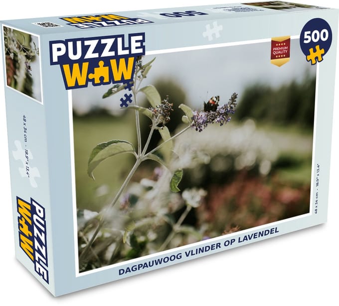 Puzzel Dagpauwoog vlinder op lavendel - Legpuzzel - Puzzel 500 stukjes