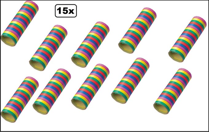 15x Serpentine rollen gekleurd - Versiering Carnaval Decoratie Optocht Serpetine Feest