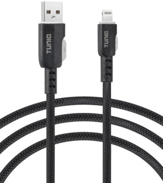 TUNIQ USB-A naar Lightning Kabel 100cm - Snelle oplaadkabel - Zwart