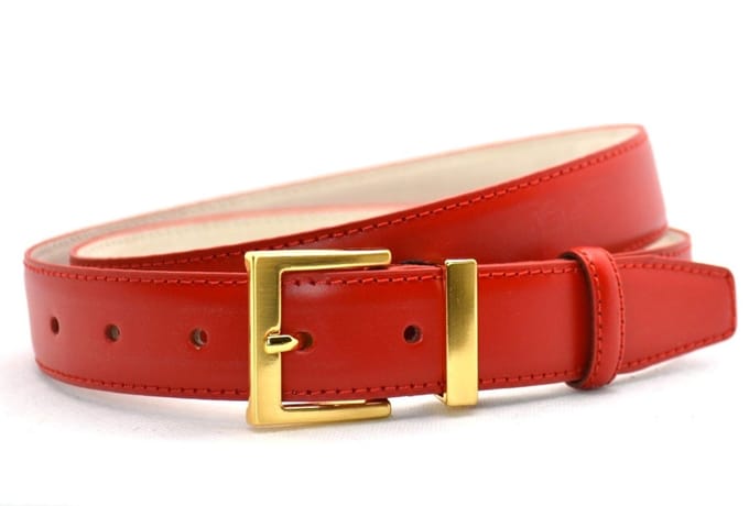 rood dames riem - gouden gesp - 3 cm breed - maat 85 totale lengte 100 cm