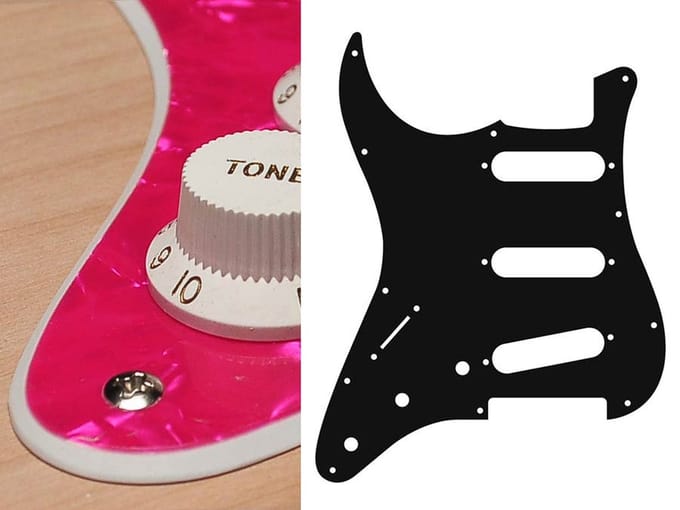 Boston SL-213-PP pickguard, Stallion, standard, SSS, 3 pot holes, 3-5 switch, lefthanded, 2 ply, pearl pink
