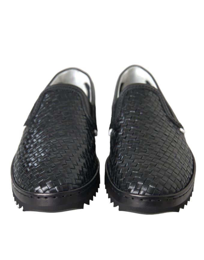 Dolce & Gabbana Zwarte Geweven Buffelleer Herenslippers