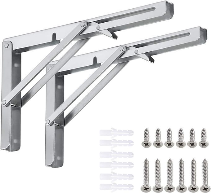 2x Zware Inklapbare Plankdragers RVS - Opvouwbare Wandsteun 80kg Draagkracht