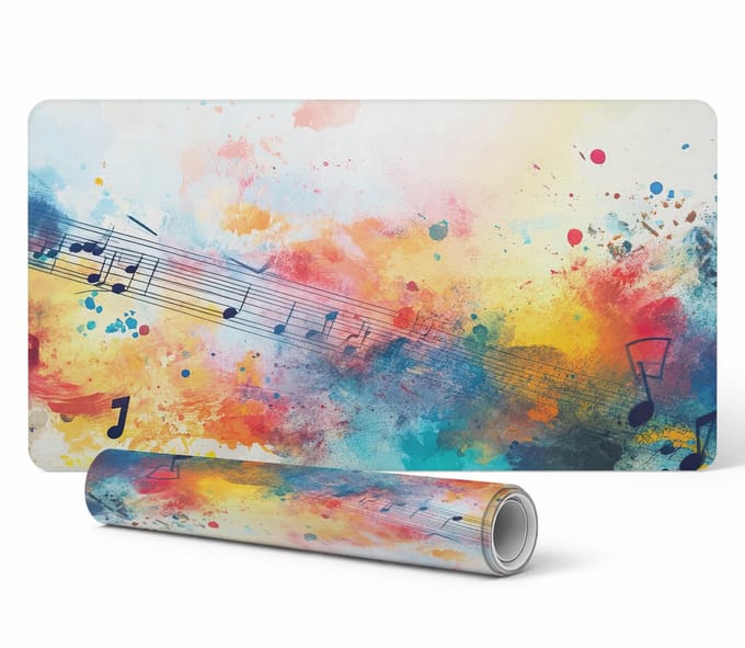 Vinyl bureauonderlegger met stijlvolle abstracte muziekprint, 100x50 cm
