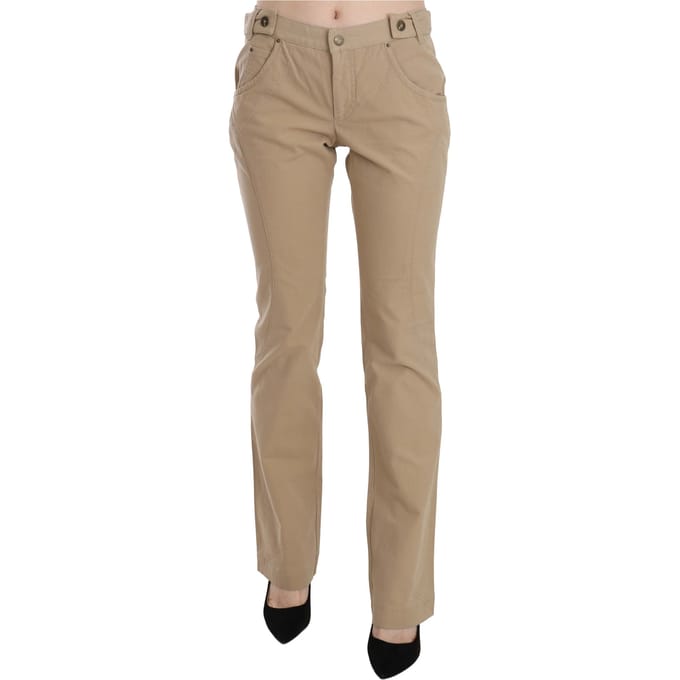 Just Cavalli Beige Katoenen Midden Taille Rechte Broek